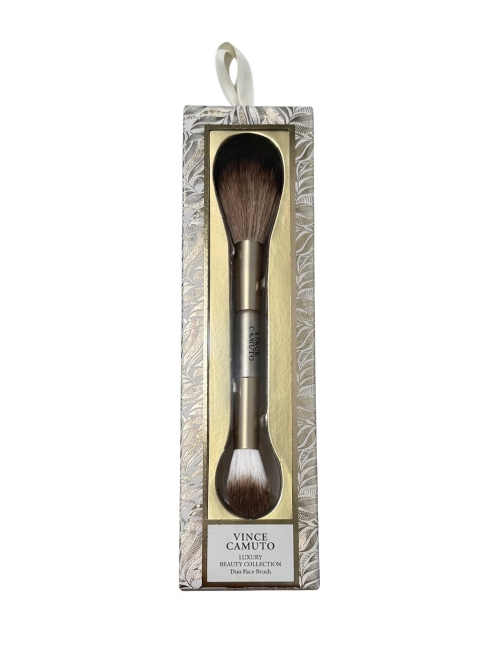 Vince Camuto Gold Dual-Ended Face Brush with Brown Bristles